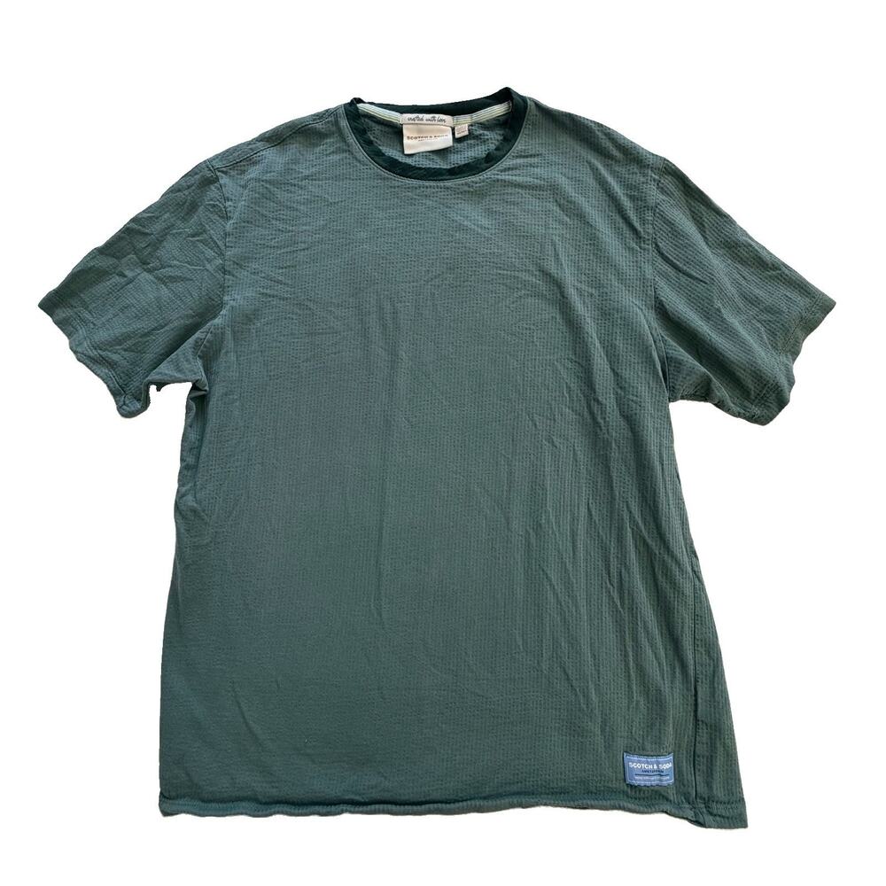 SCOTCH & SODA AMSTERDAM Shirt Mens L Green Waffle Textured Stretch Knit T Shirt